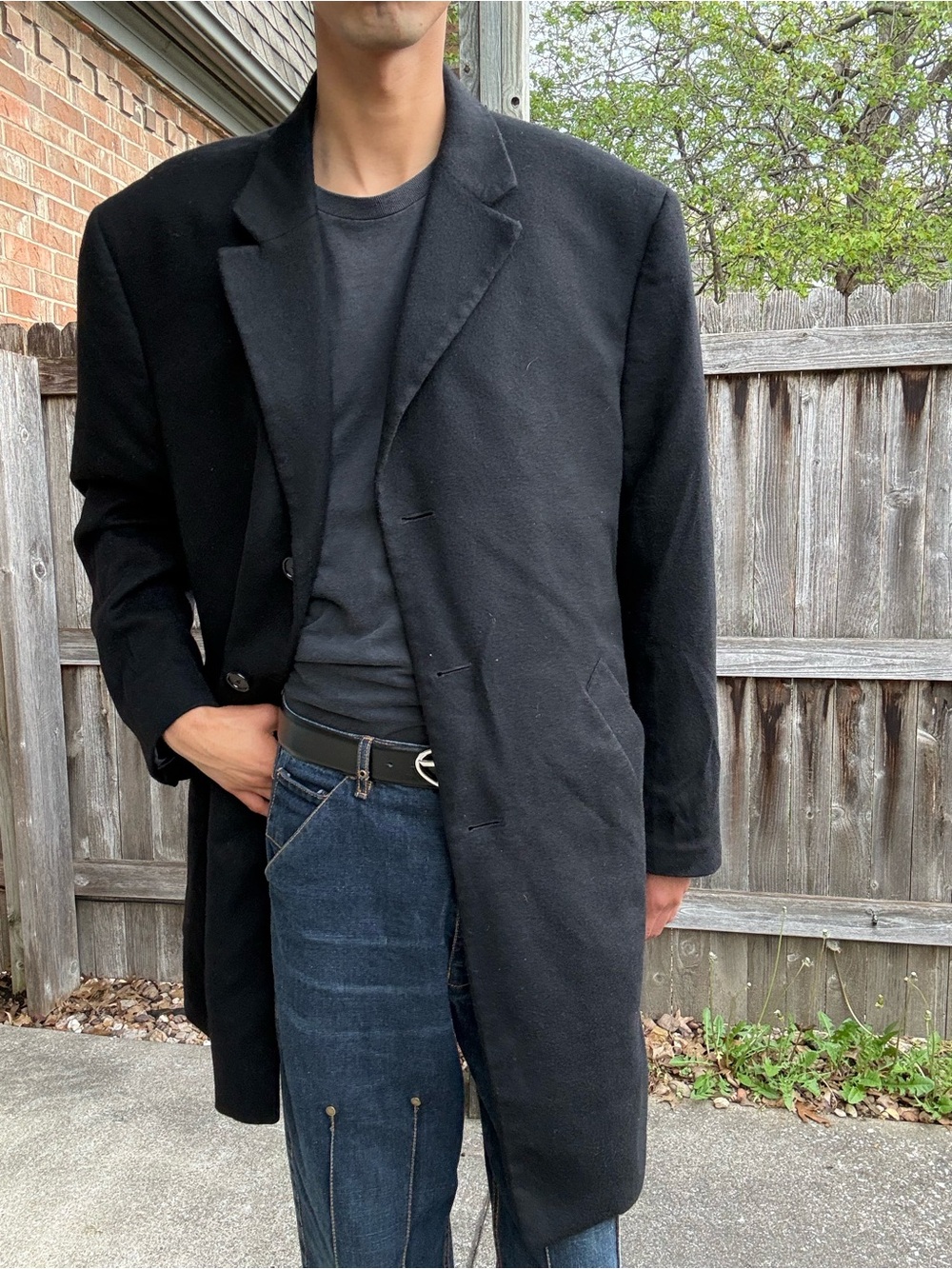 Jos. A. Bank 90s Single-Breasted Black Cashmere Overcoat